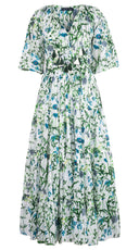 Eva Dress Crew Neck Tie 3/4 Sleeve Maxi Length Cotton Musola (Hempstead Flower)