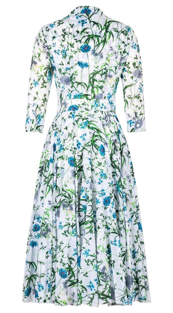Aster Dress Shirt Collar 3/4 Sleeve Midi Length Cotton Musola (Hempstead Flower)