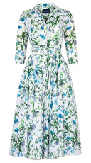 Aster Dress Shirt Collar 3/4 Sleeve Midi Length Cotton Musola (Hempstead Flower)