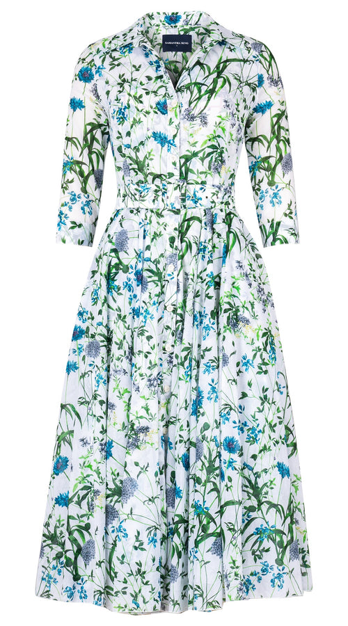 Aster Dress Shirt Collar 3/4 Sleeve Midi Length Cotton Musola (Hempstead Flower)