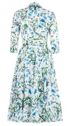 Aster Dress Shirt Collar 3/4 Sleeve Midi Length Cotton Musola (Hempstead Flower)