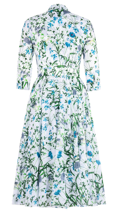 Aster Dress Shirt Collar 3/4 Sleeve Midi Length Cotton Musola (Hempstead Flower)