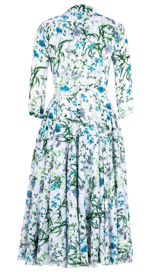 Aster Dress Shirt Collar 3/4 Sleeve Midi Length Cotton Musola (Hempstead Flower)