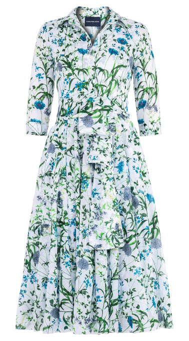 Aster Dress Shirt Collar 3/4 Sleeve Midi Length Cotton Musola (Hempstead Flower)