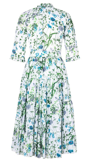 Eva Dress Crew Neck 3/4 Sleeve Midi Length Cotton Musola (Hempstead Flower)