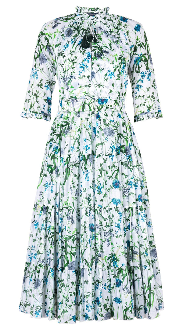 Eva Dress Crew Neck 3/4 Sleeve Midi Length Cotton Musola (Hempstead Flower)