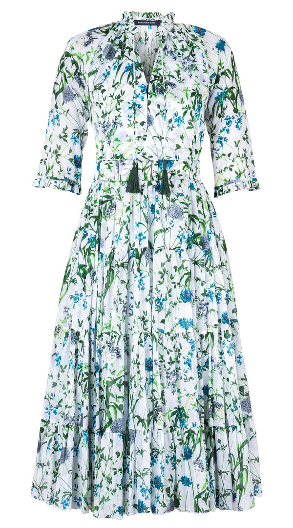 Eva Dress Crew Neck 3/4 Sleeve Midi Length Cotton Musola (Hempstead Flower)