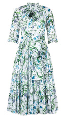Eva Dress Crew Neck 3/4 Sleeve Midi Length Cotton Musola (Hempstead Flower)