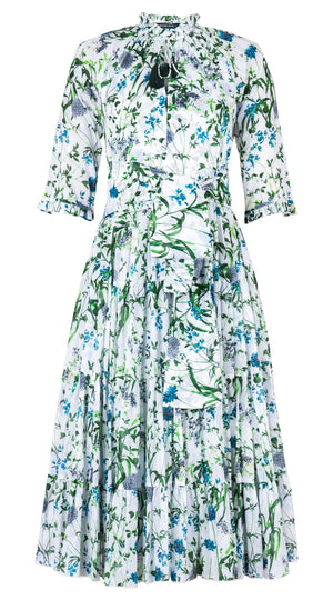 Eva Dress Crew Neck 3/4 Sleeve Midi Length Cotton Musola (Hempstead Flower)