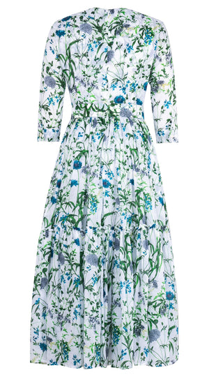 Melanie Dress Crew Neck 3/4 Sleeve Midi Plus Length Cotton Musola (Hempstead Flower)