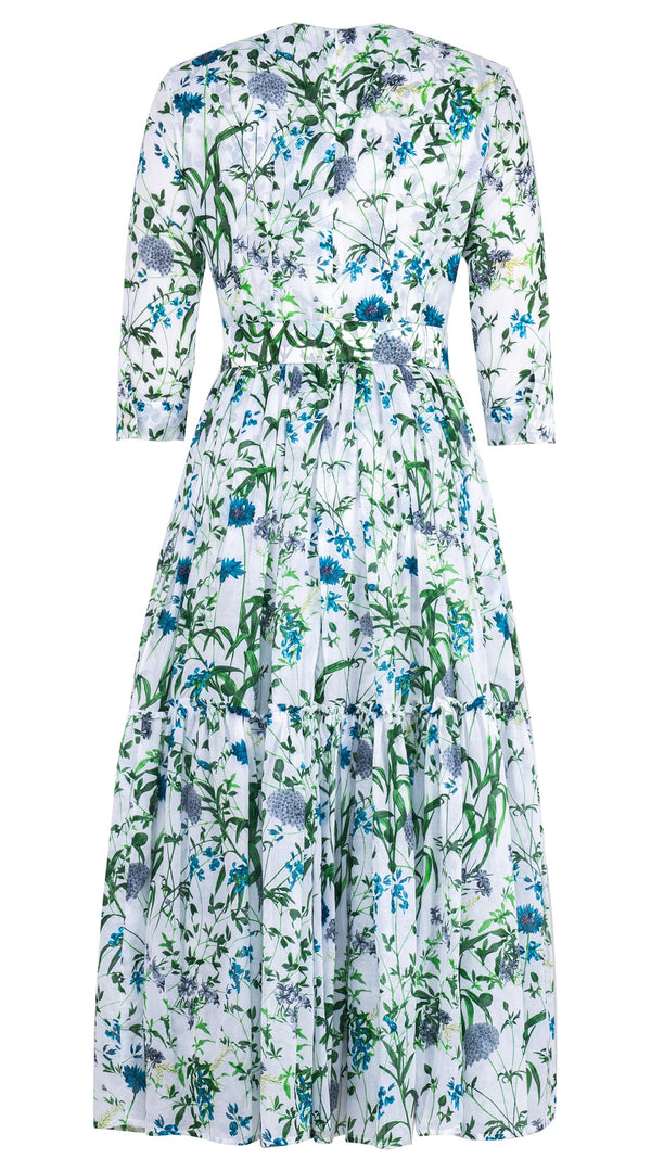 Melanie Dress Crew Neck 3/4 Sleeve Midi Plus Length Cotton Musola (Hempstead Flower)