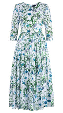 Melanie Dress Crew Neck 3/4 Sleeve Midi Plus Length Cotton Musola (Hempstead Flower)