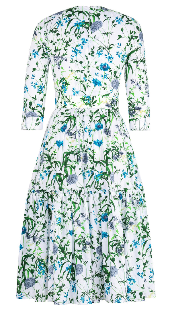 Melanie Dress #1 Crew Neck 3/4 Sleeve Midi Length Cotton Lawn (Hempstead Flower)