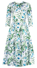 Melanie Dress #1 Crew Neck 3/4 Sleeve Midi Length Cotton Lawn (Hempstead Flower)
