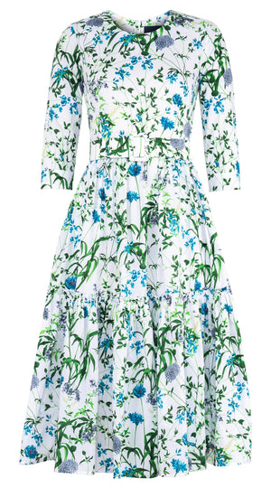 Melanie Dress #1 Crew Neck 3/4 Sleeve Midi Length Cotton Lawn (Hempstead Flower)