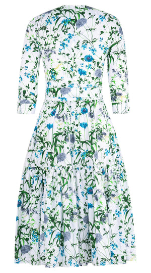 Melanie Dress #1 Crew Neck 3/4 Sleeve Midi Length Cotton Lawn (Hempstead Flower)