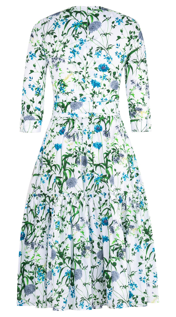 Melanie Dress #1 Crew Neck 3/4 Sleeve Midi Length Cotton Lawn (Hempstead Flower)