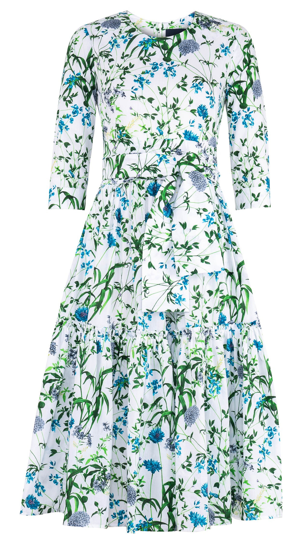 Melanie Dress #1 Crew Neck 3/4 Sleeve Midi Length Cotton Lawn (Hempstead Flower)