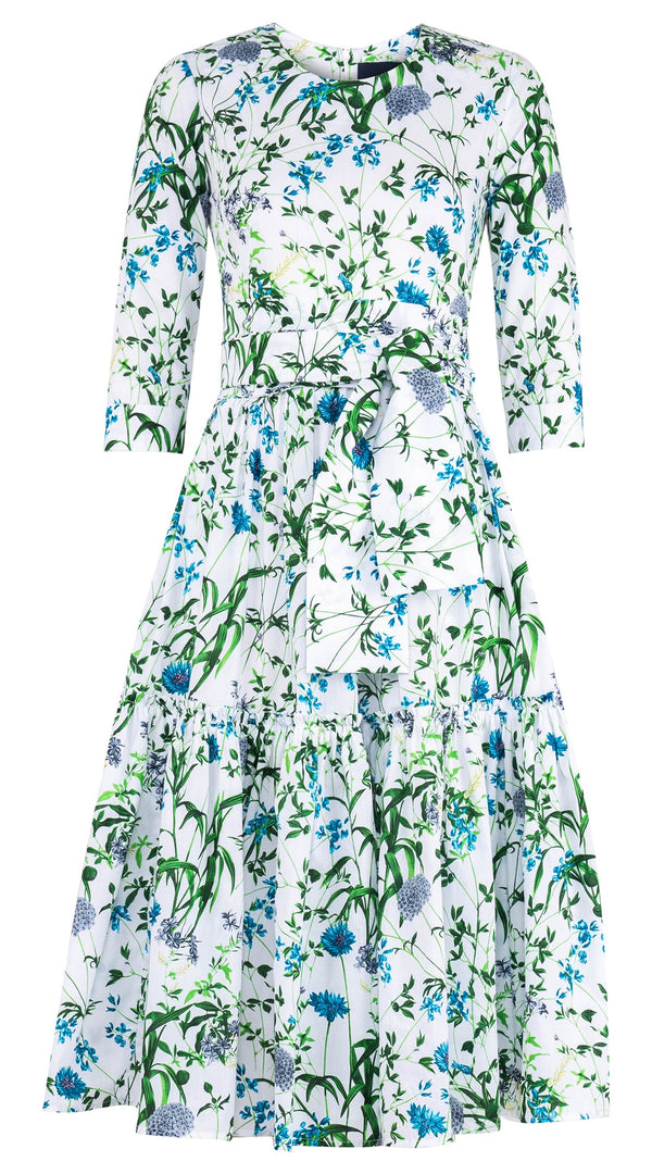 Melanie Dress #1 Crew Neck 3/4 Sleeve Midi Length Cotton Lawn (Hempstead Flower)