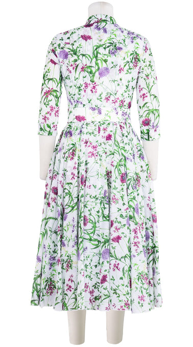 Aster Dress Shirt Collar 3/4 Sleeve Midi Length Cotton Musola (Hempstead Flower)