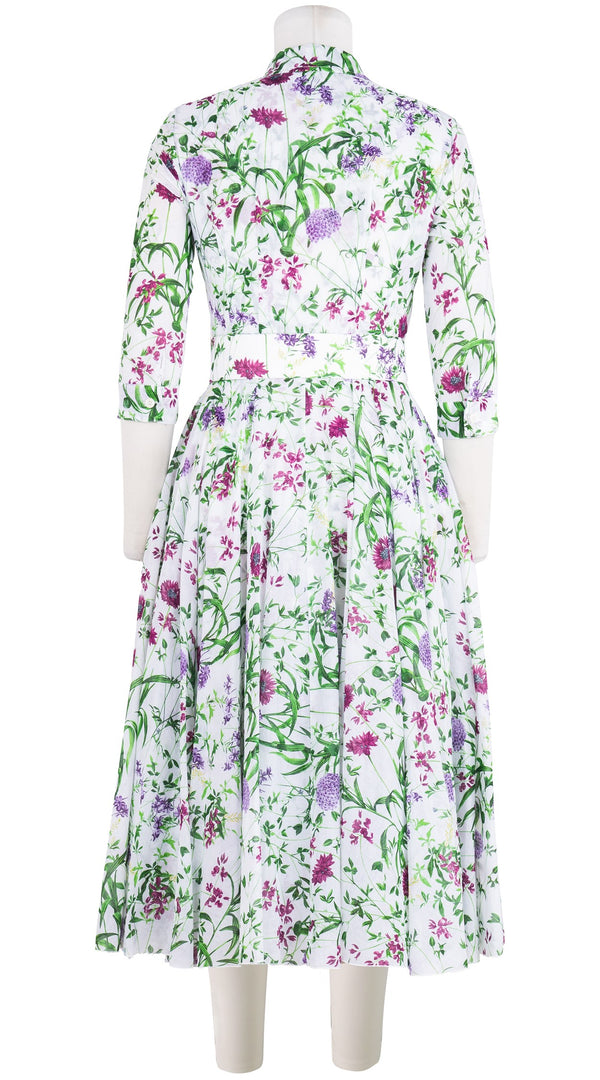 Aster Dress Shirt Collar 3/4 Sleeve Midi Length Cotton Musola (Hempstead Flower)