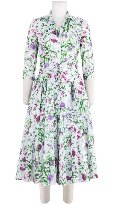 Aster Dress Shirt Collar 3/4 Sleeve Midi Length Cotton Musola (Hempstead Flower)