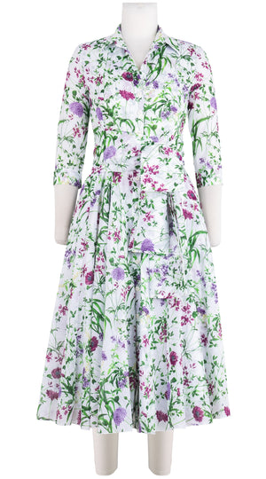 Aster Dress Shirt Collar 3/4 Sleeve Midi Length Cotton Musola (Hempstead Flower)