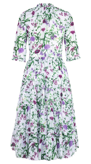 Eva Dress Crew Neck 3/4 Sleeve Midi Length Cotton Musola (Hempstead Flower)