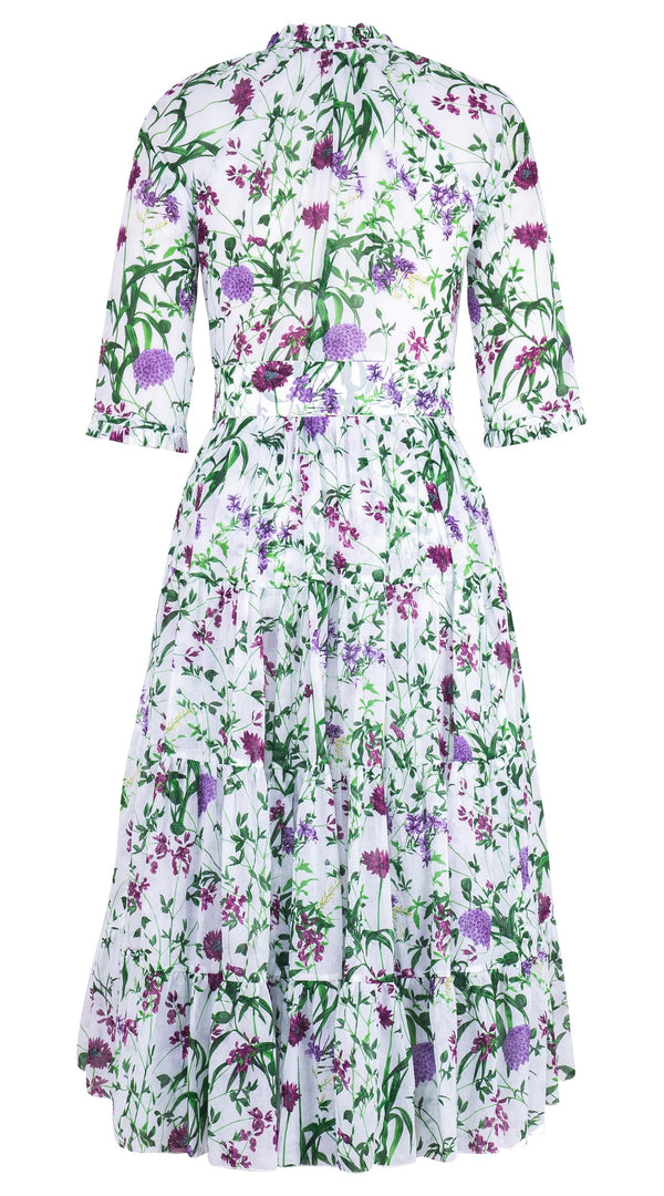 Eva Dress Crew Neck 3/4 Sleeve Midi Length Cotton Musola (Hempstead Flower)