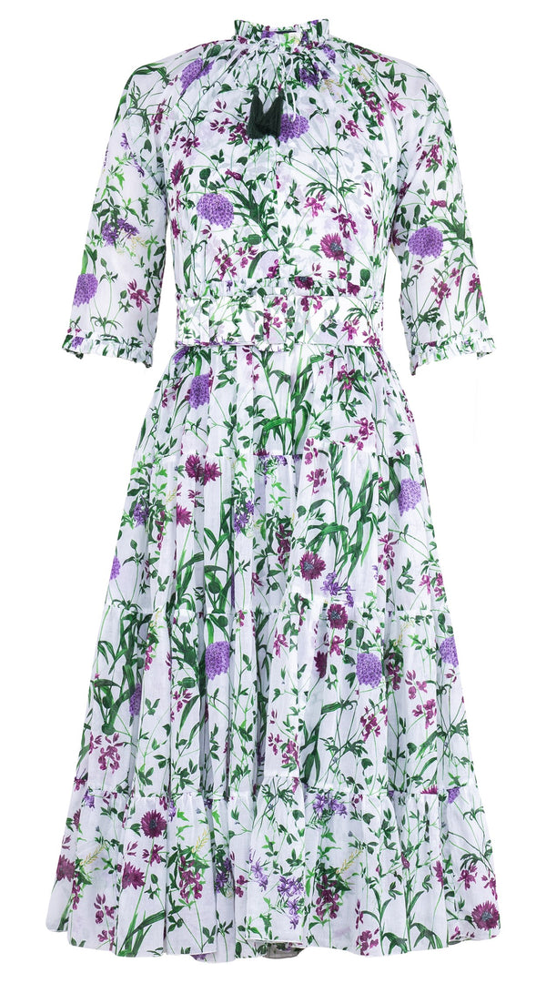 Eva Dress Crew Neck 3/4 Sleeve Midi Length Cotton Musola (Hempstead Flower)