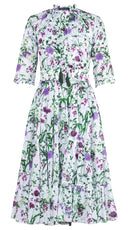 Eva Dress Crew Neck 3/4 Sleeve Midi Length Cotton Musola (Hempstead Flower)
