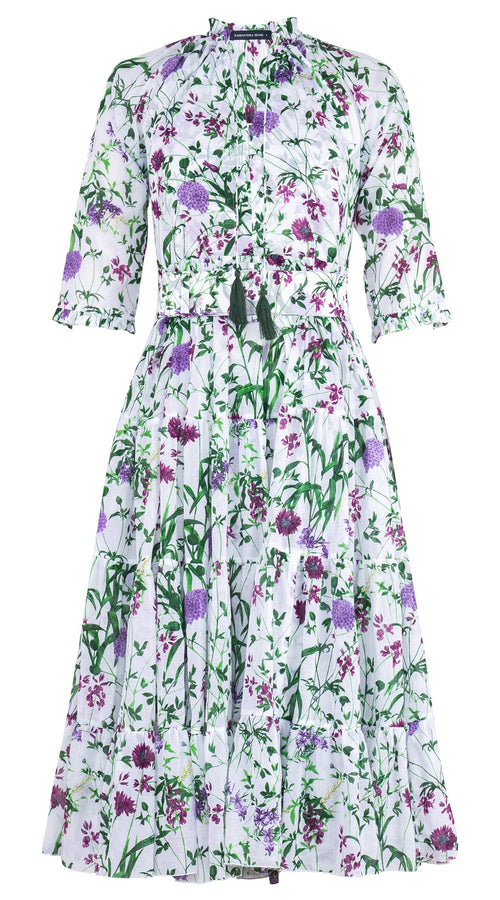 Eva Dress Crew Neck 3/4 Sleeve Midi Length Cotton Musola (Hempstead Flower)