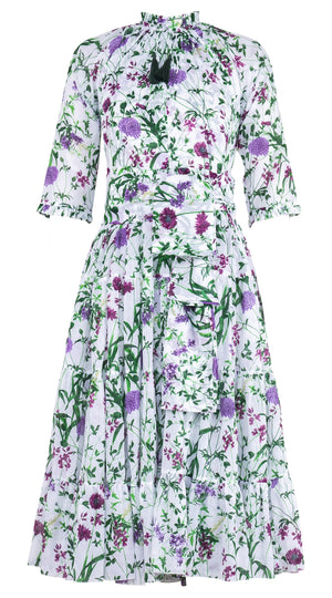 Eva Dress Crew Neck 3/4 Sleeve Midi Length Cotton Musola (Hempstead Flower)