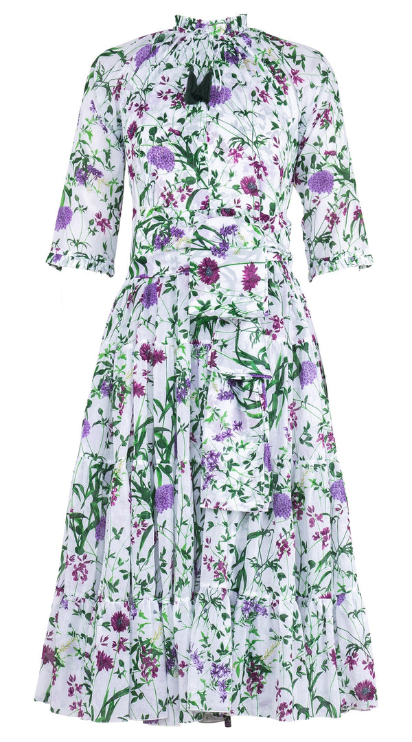 Eva Dress Crew Neck 3/4 Sleeve Midi Length Cotton Musola (Hempstead Flower)
