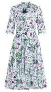 Eva Dress Crew Neck 3/4 Sleeve Midi Length Cotton Musola (Hempstead Flower)