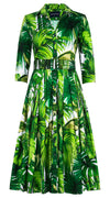 Audrey Dress #2 Shirt Collar 3/4 Sleeve Long Length Cotton Stretch (Honolulu Palm)