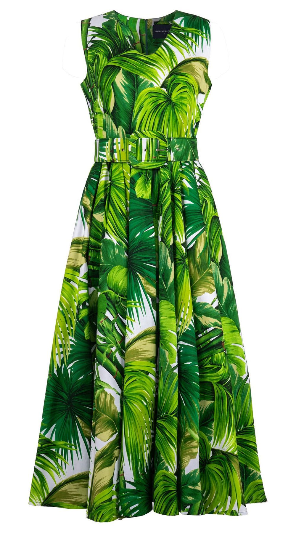 Abelia Dress V Neck Sleeveless Ankle Length Cotton Stretch (Honolulu Palm)