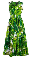 Abelia Dress V Neck Sleeveless Ankle Length Cotton Stretch (Honolulu Palm)