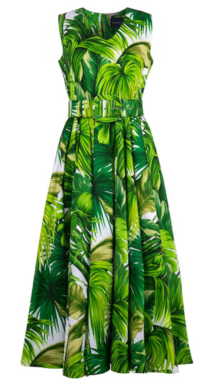 Abelia Dress V Neck Sleeveless Ankle Length Cotton Stretch (Honolulu Palm)