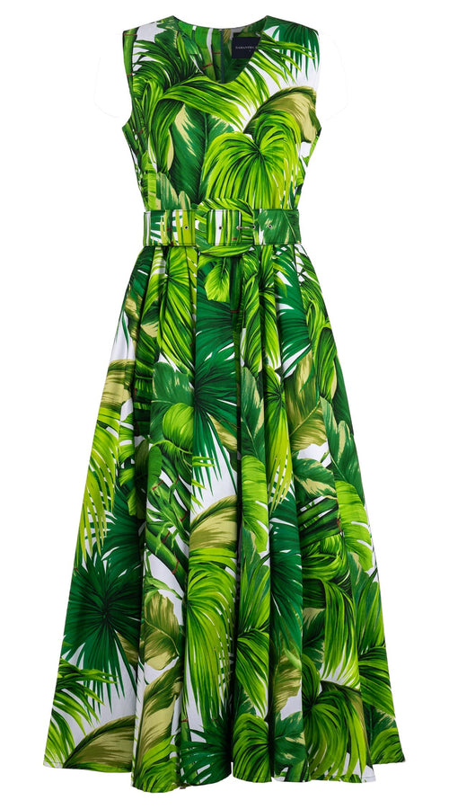 Abelia Dress V Neck Sleeveless Ankle Length Cotton Stretch (Honolulu Palm)