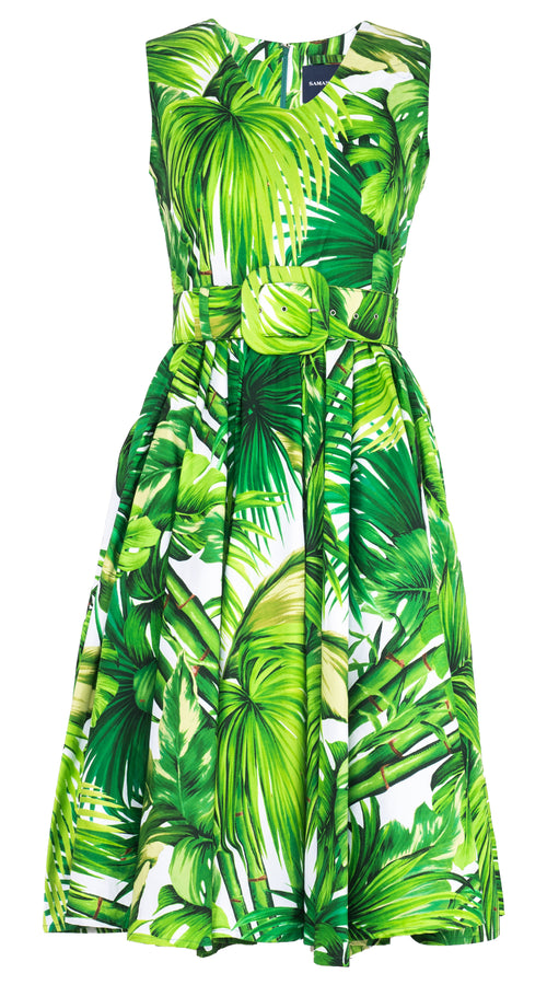 Abelia Dress V Neck Sleeveless Long Length Cotton Stretch (Honolulu Palm)