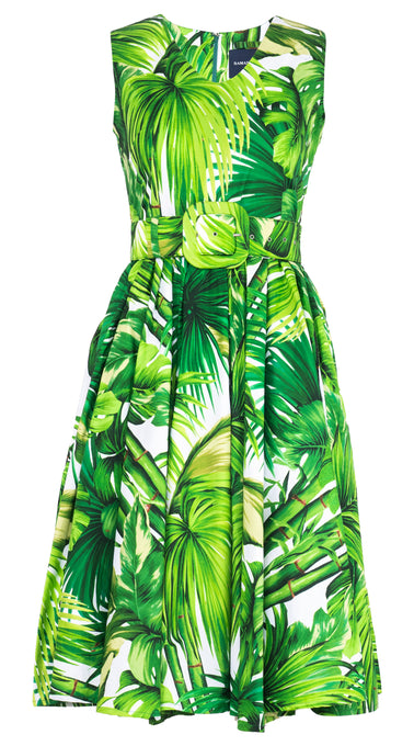 Abelia Dress V Neck Sleeveless Long Length Cotton Stretch (Honolulu Palm)