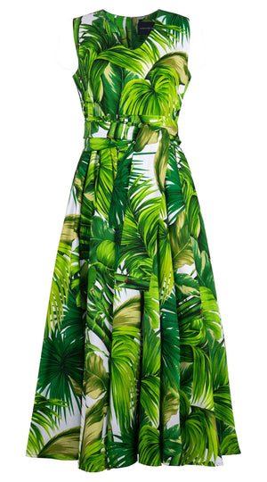 Abelia Dress V Neck Sleeveless Ankle Length Cotton Stretch (Honolulu Palm)