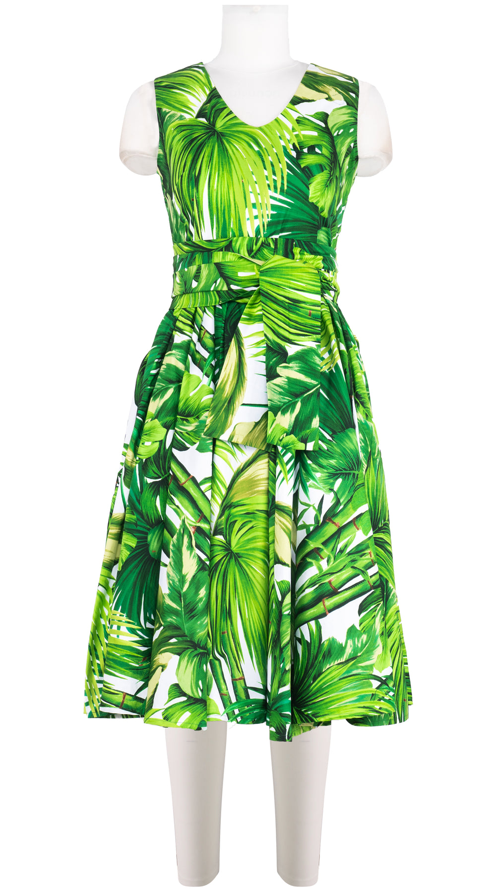 Abelia Dress V Neck Sleeveless Long Length Cotton Stretch (Honolulu Palm)