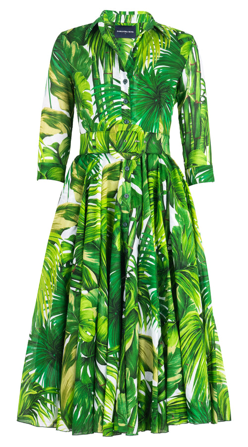 Aster Dress Shirt Collar 3/4 Sleeve Midi Length Cotton Musola (Honolulu Palm)