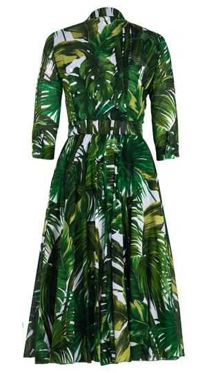Aster Dress Shirt Collar 3/4 Sleeve Midi Length Cotton Musola (Honolulu Palm)