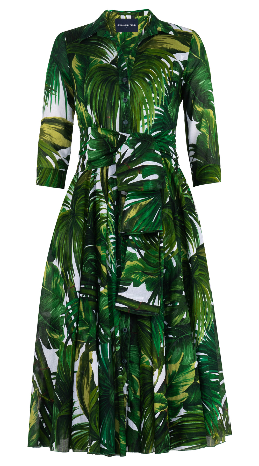 Aster Dress Shirt Collar 3/4 Sleeve Midi Length Cotton Musola (Honolulu Palm)