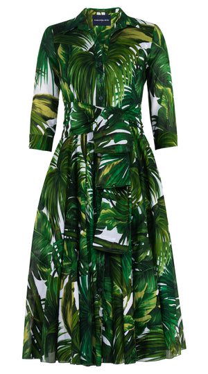 Aster Dress Shirt Collar 3/4 Sleeve Midi Length Cotton Musola (Honolulu Palm)