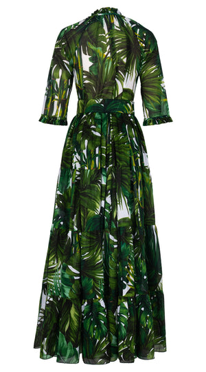 Eva Dress Crew Neck 3/4 Sleeve Maxi Length Cotton Musola (Honolulu Palm)