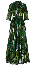 Eva Dress Crew Neck 3/4 Sleeve Maxi Length Cotton Musola (Honolulu Palm)